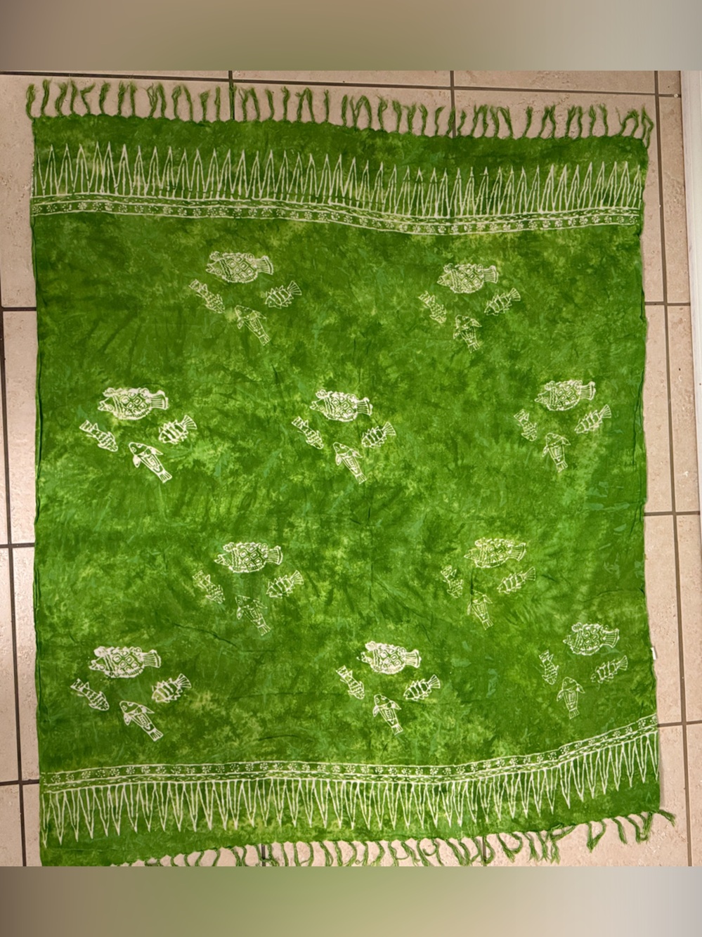 Green Fringed Women's Scarf Wrap - Lightweight Printed Shawl